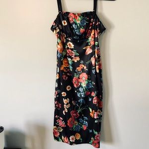 GUESS JEANS BLACK FLORAL SATEEN SLIP DRESS